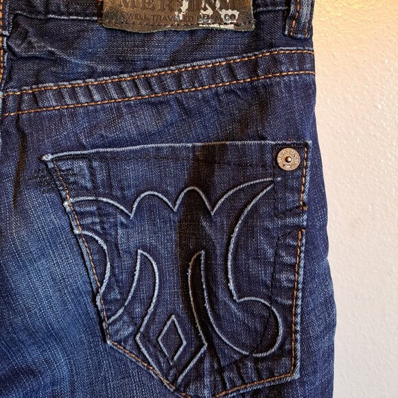 Mek Denim Moscow Slim Boot Distressed Jeans W/ Embroidered Pockets&Button Fly - Picture 3 of 13